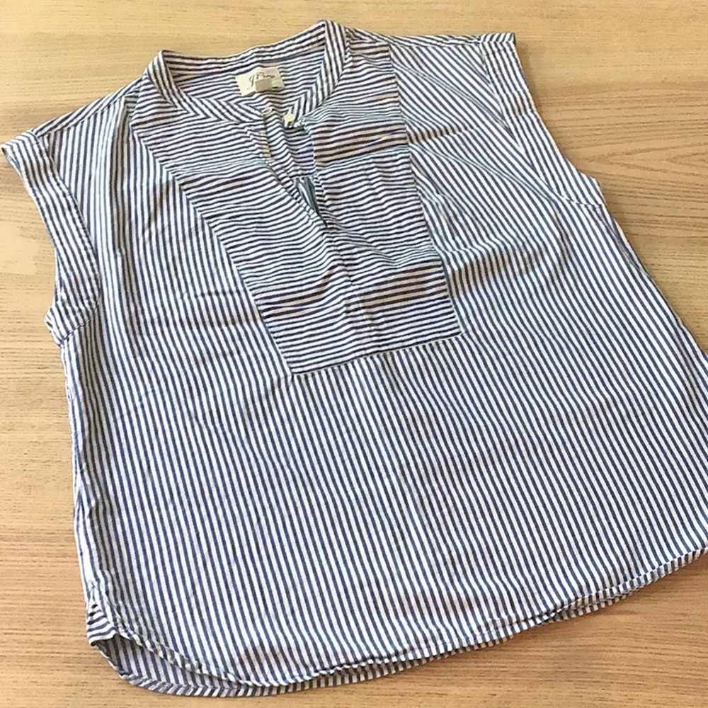 J. Crew Navy and White Striped Sleeveless Popover